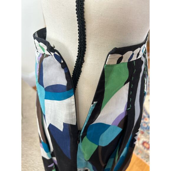 Elie Tahari Blue Green Black Mod Italian Printed A-Line Skirt - Picture 5 of 8
